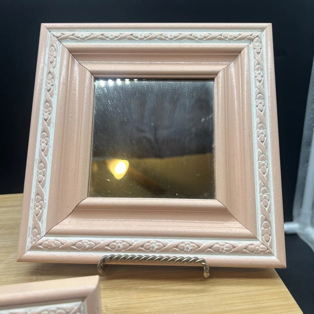 Vintage Wall Hanging Mirrors Pink & White 7